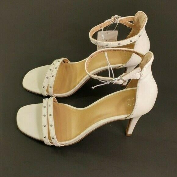 4" Enya Studded Barely There Heels Stiletto Pump Prom White Peep Toes Size 9 - Picture 2 of 6